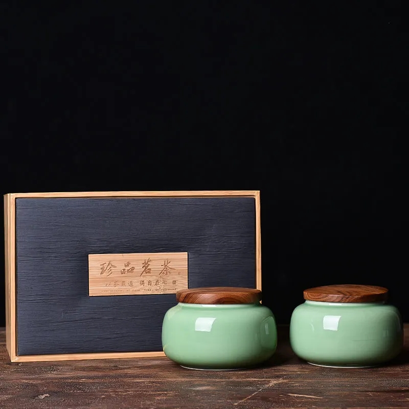 杭州陶瓷密封罐碧螺春绿茶大红袍木盖茶罐