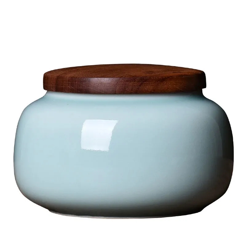 杭州陶瓷密封罐碧螺春绿茶大红袍木盖茶罐